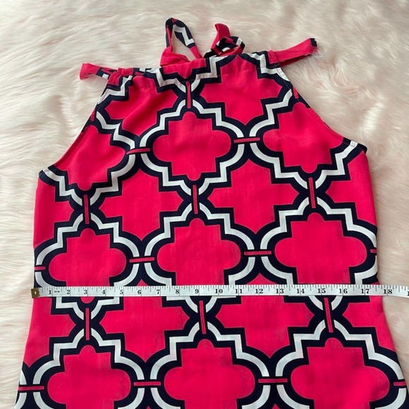 Crown & Ivy High Neck Halter Shift Mini Dress Geo Pink Navy - Size Small EUC - Picture 11 of 11